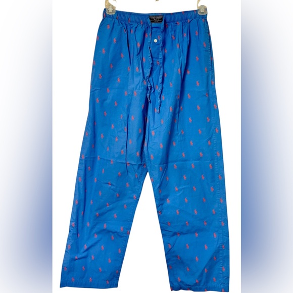 Polo Ralph Lauren Sleepwear Pants Cotton Sz. M All Over Pony Blue - Picture 1 of 6
